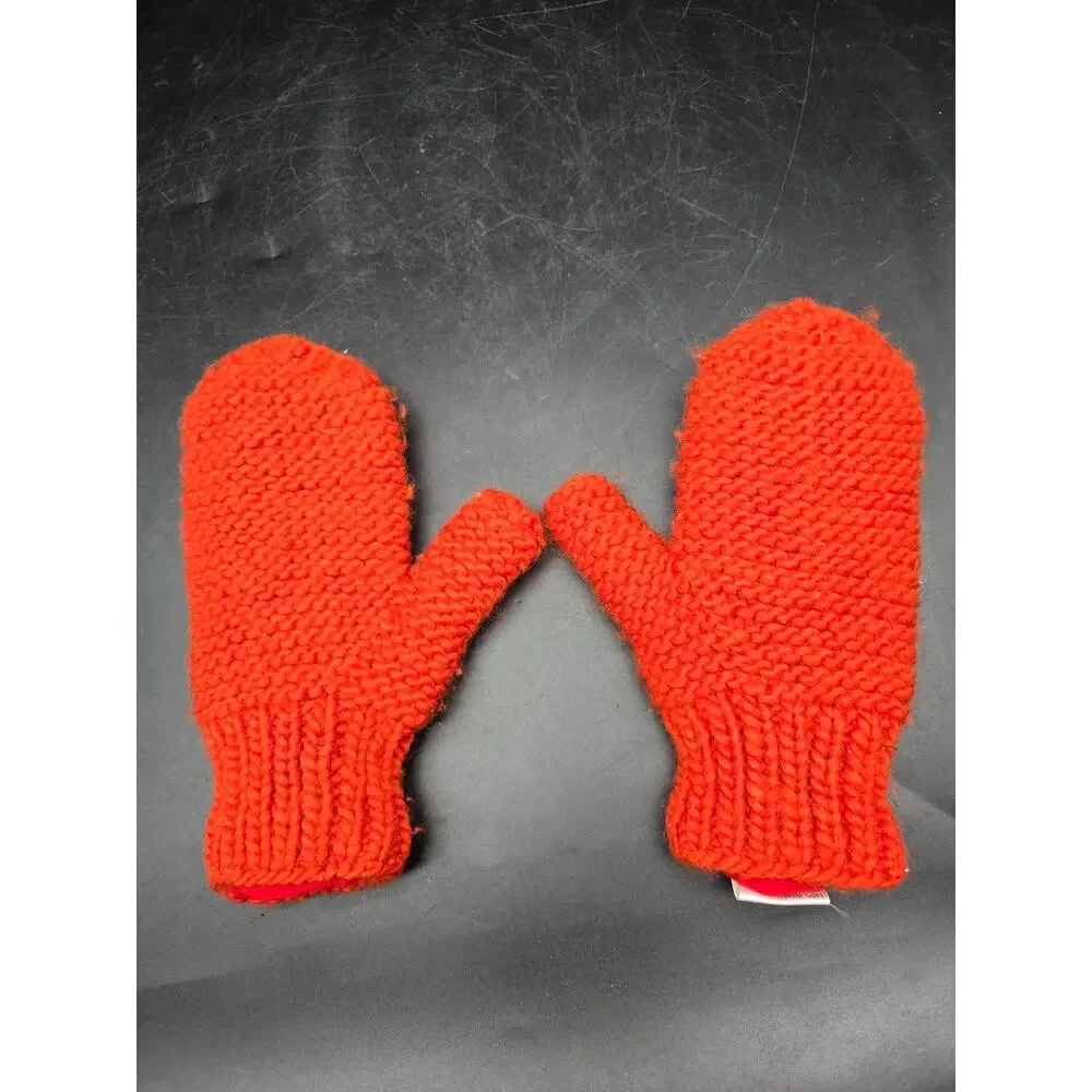 DeLux Cable Knit Wool Mittens Red Lined Womens Nepal Winter Gloves